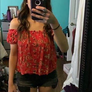 American Eagle button down off the shoulder tank